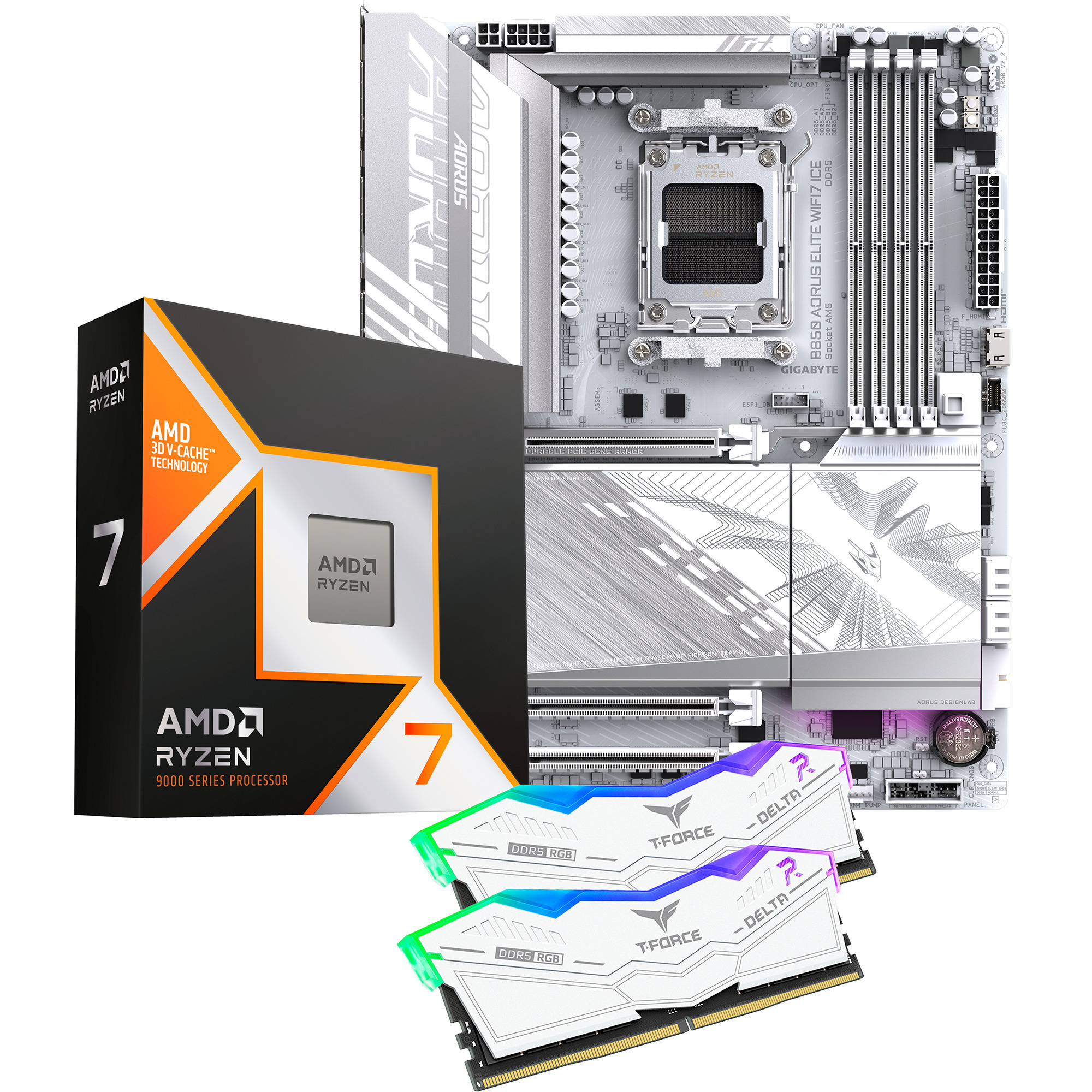 ALTERNATE AMD Upgrade Ryzen™ 7 9800X3D + B850 ELITE ICE + 32GB 6000-30 RGB