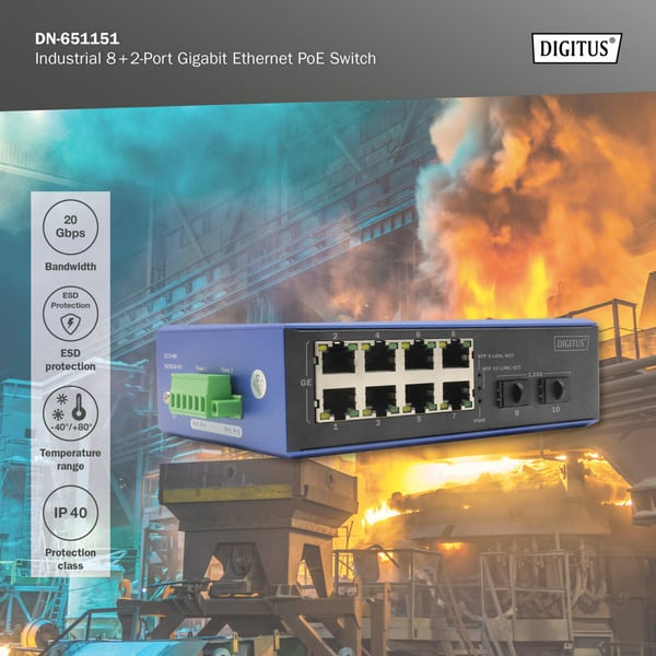 Digitus Commutateur Gigabit Ethernet PoE industriel 8+2 ports – Image 3