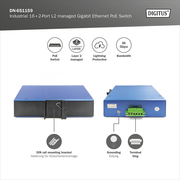 Digitus Gigabit Ethernet PoE industriel géré L2 16+2 ports – Image 3