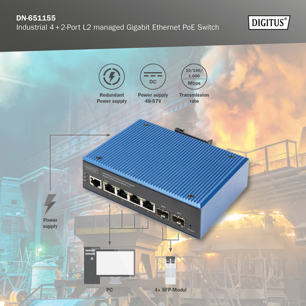 Digitus Commutateur Gigabit Ethernet industriel géré L2 8+2 ports – Image 3