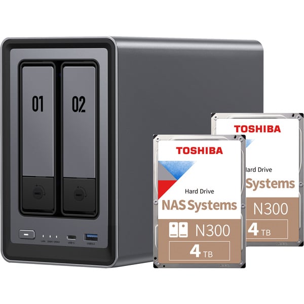 UGREEN DXP2800 Bundle avec 2x Toshiba N300 4 TB (MN10ADA400ES)