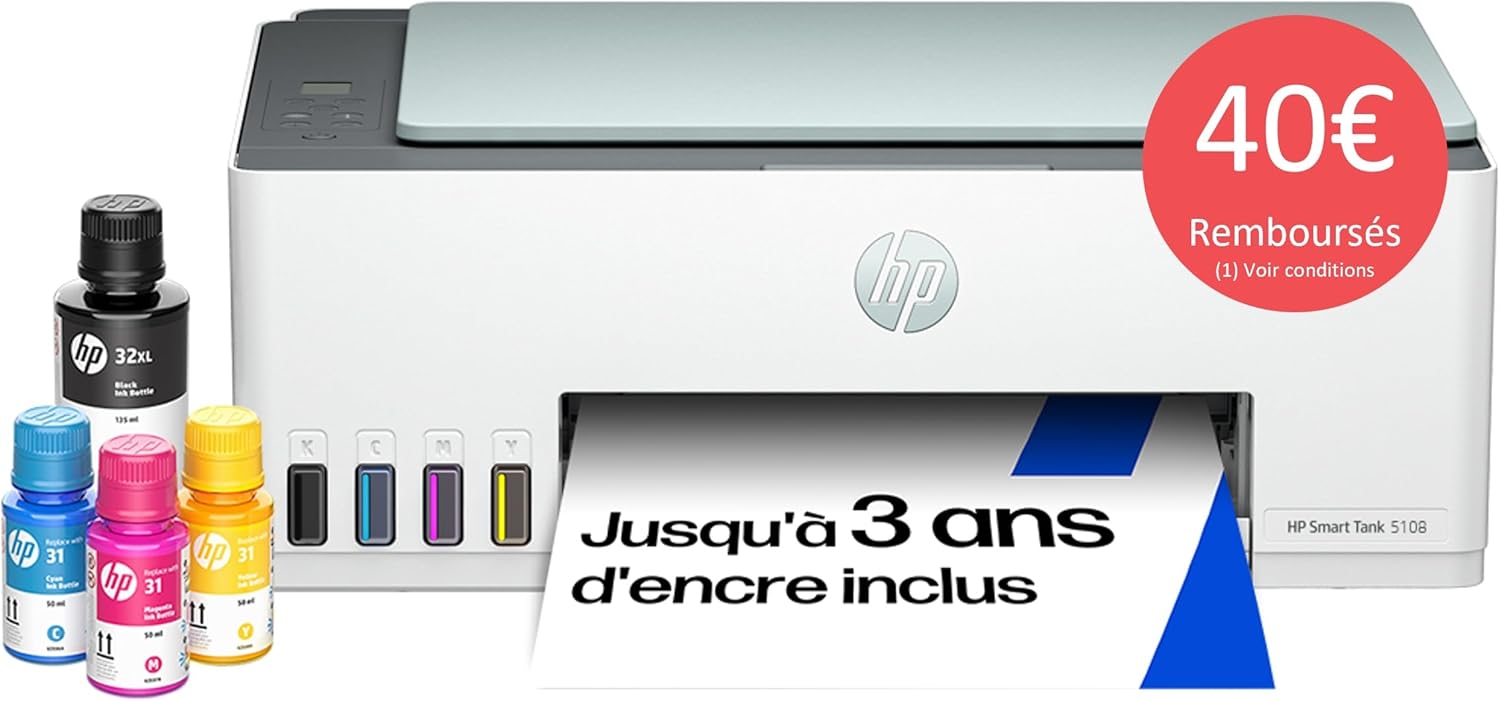 Multifonction HP Smart Tank 5108 Jet d'encre couleur Wifi Impression directe écran LCD