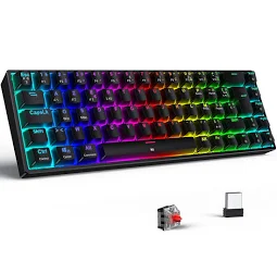 TECURS Clavier Gaming sans Fil Mécanique Bleutooth /2.4G/ Cable Clavier de Jeu RGB 65% TKL AZERTY